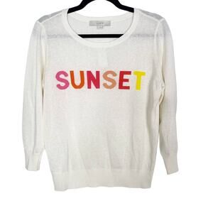 New LOFT Small S Cream Sunset Linen Sweater 3/4 Sleeve Crew Neck Lightweight